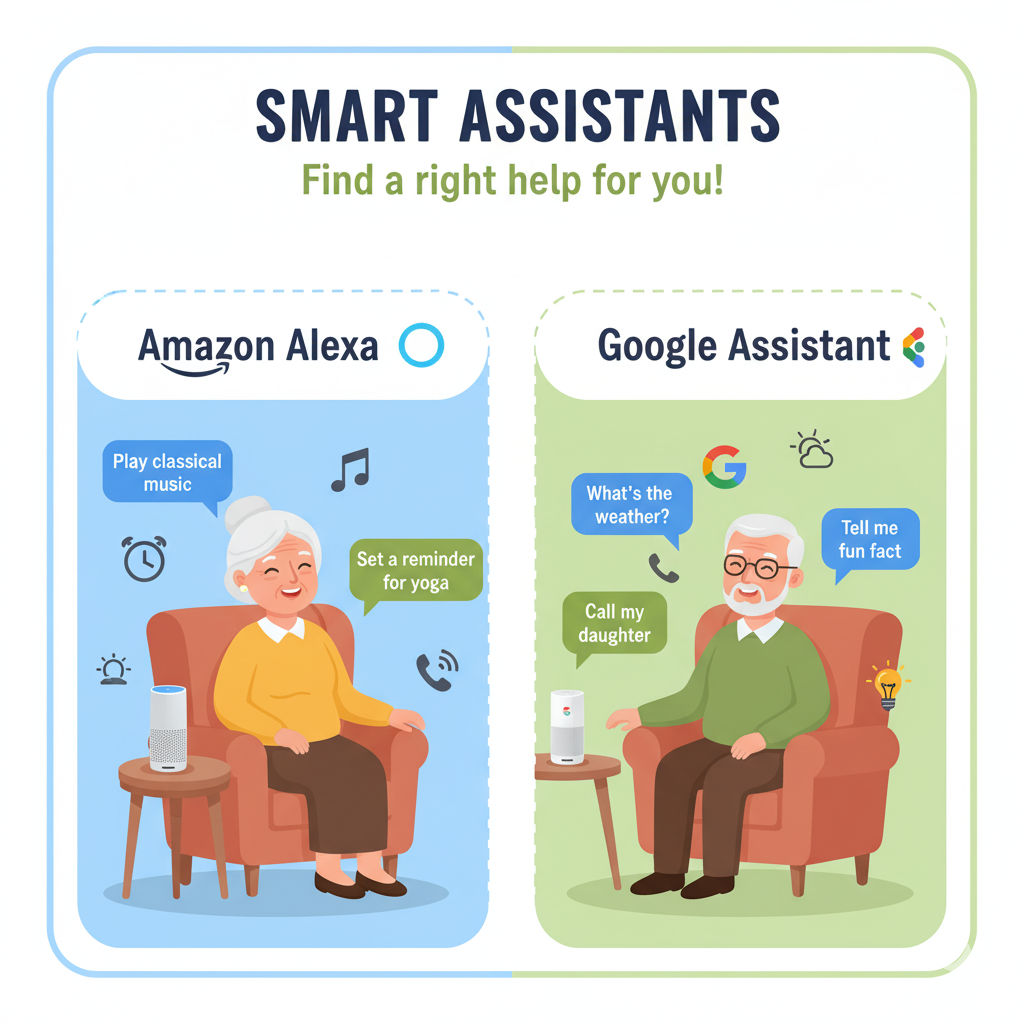 Comparison of simple AI tools for seniors - Amazon Alexa vs Google Assistant features