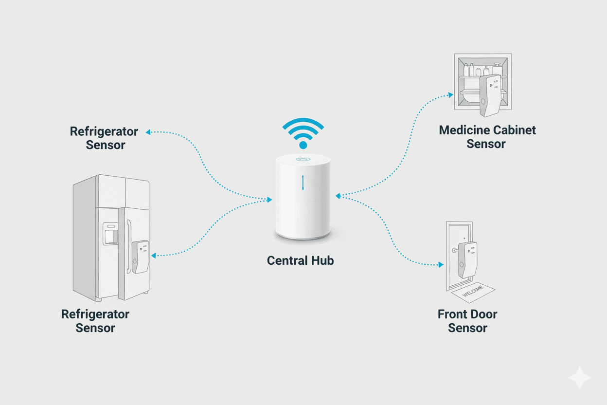 Discreet home sensors monitoring daily activities for senior safety