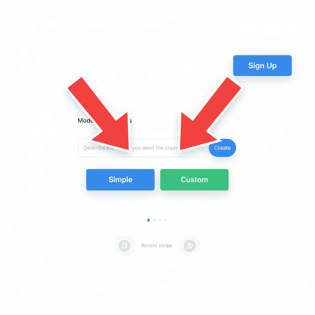 Suno AI interface showing sign-up and creation modes