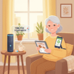 Senior using AI assistants for daily tasks like medication reminders, cooking, and schedule management