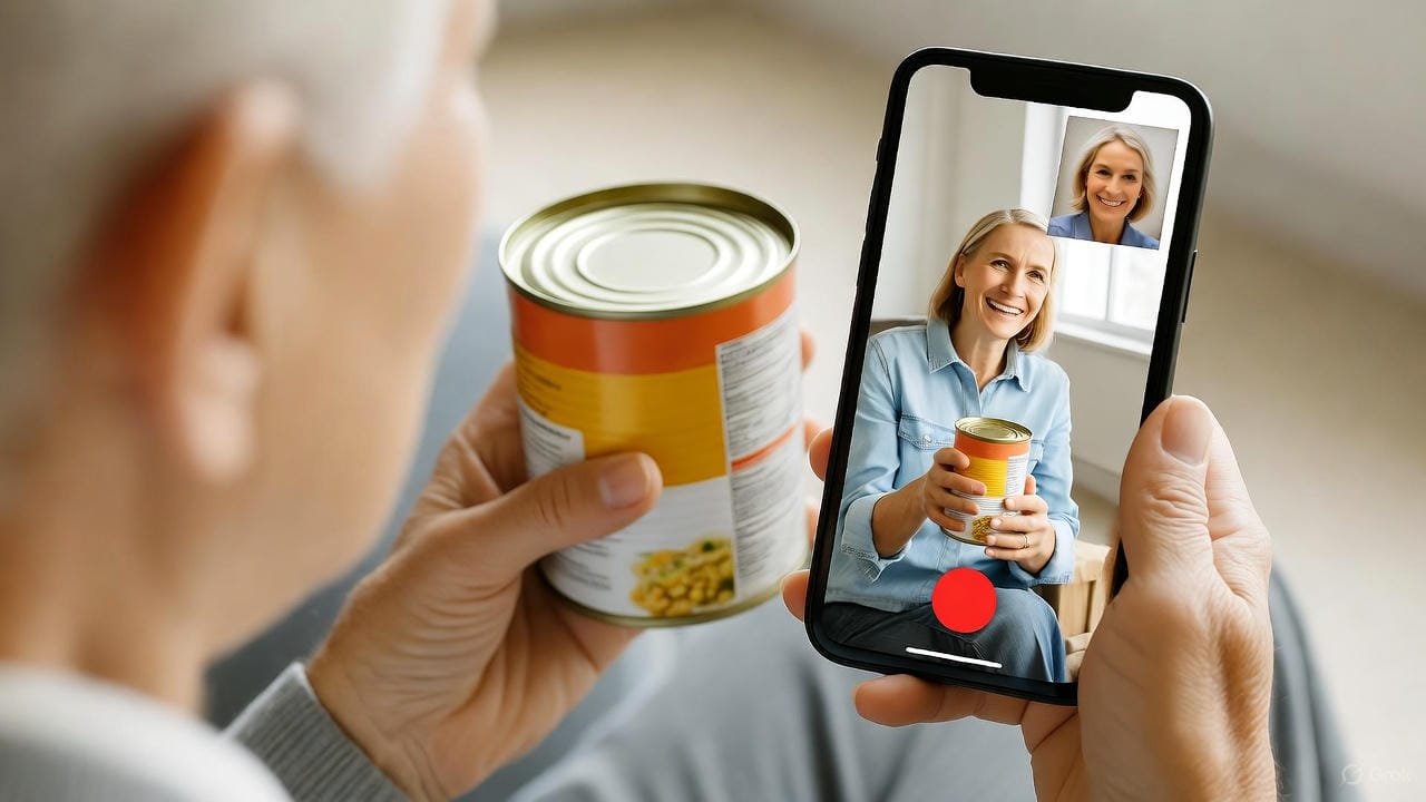 Senior using Be My Eyes app to get live video assistance from a volunteer