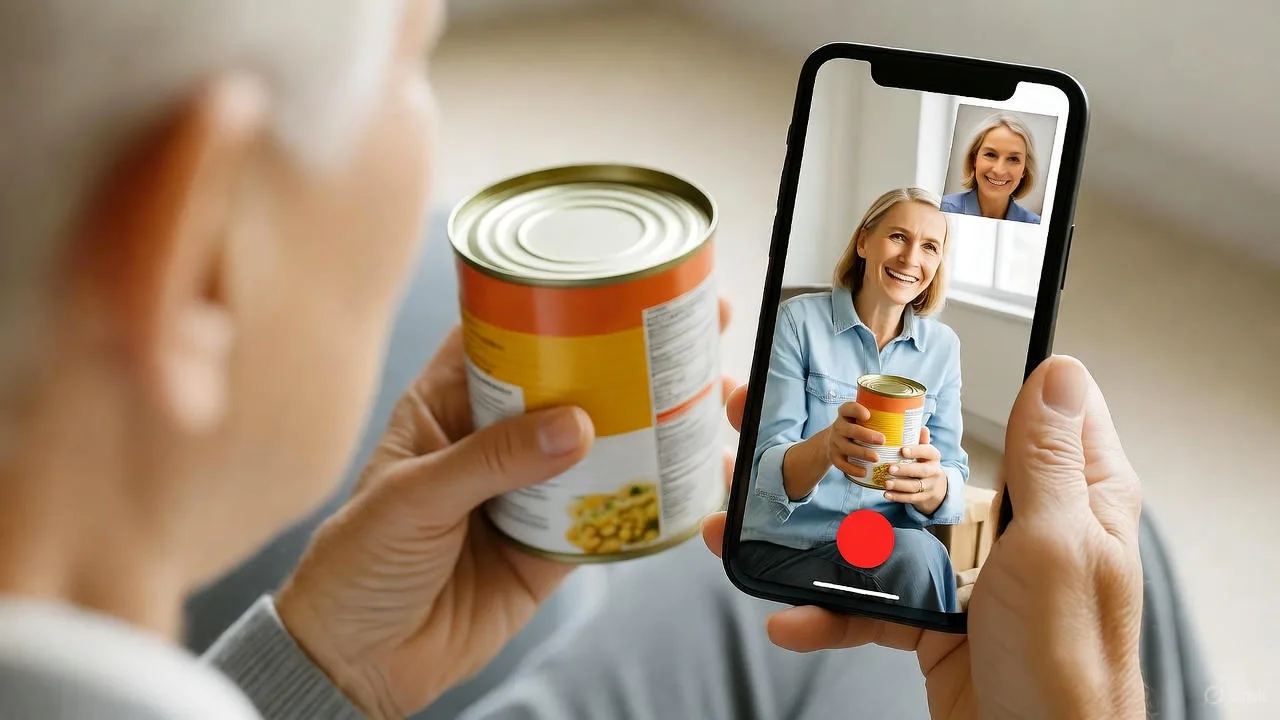 Senior using Be My Eyes app to get live video assistance from a volunteer
