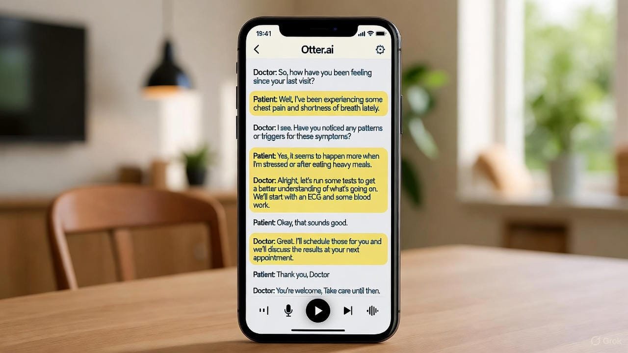 Otter.ai app recording and transcribing a medical appointment