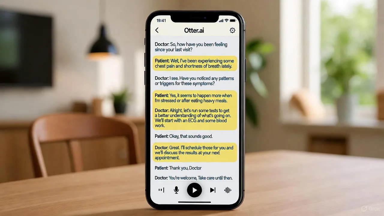 Otter.ai app recording and transcribing a medical appointment