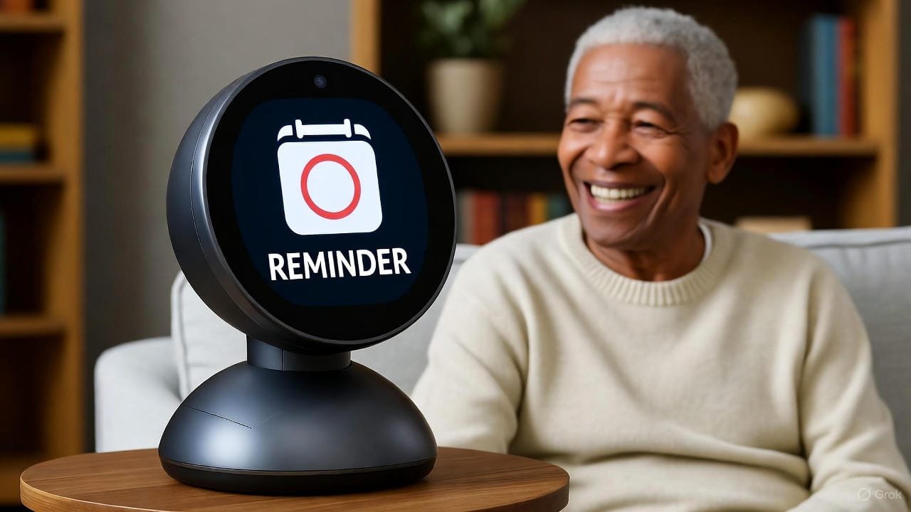 ElliQ companion robot engaging with a senior in their home 