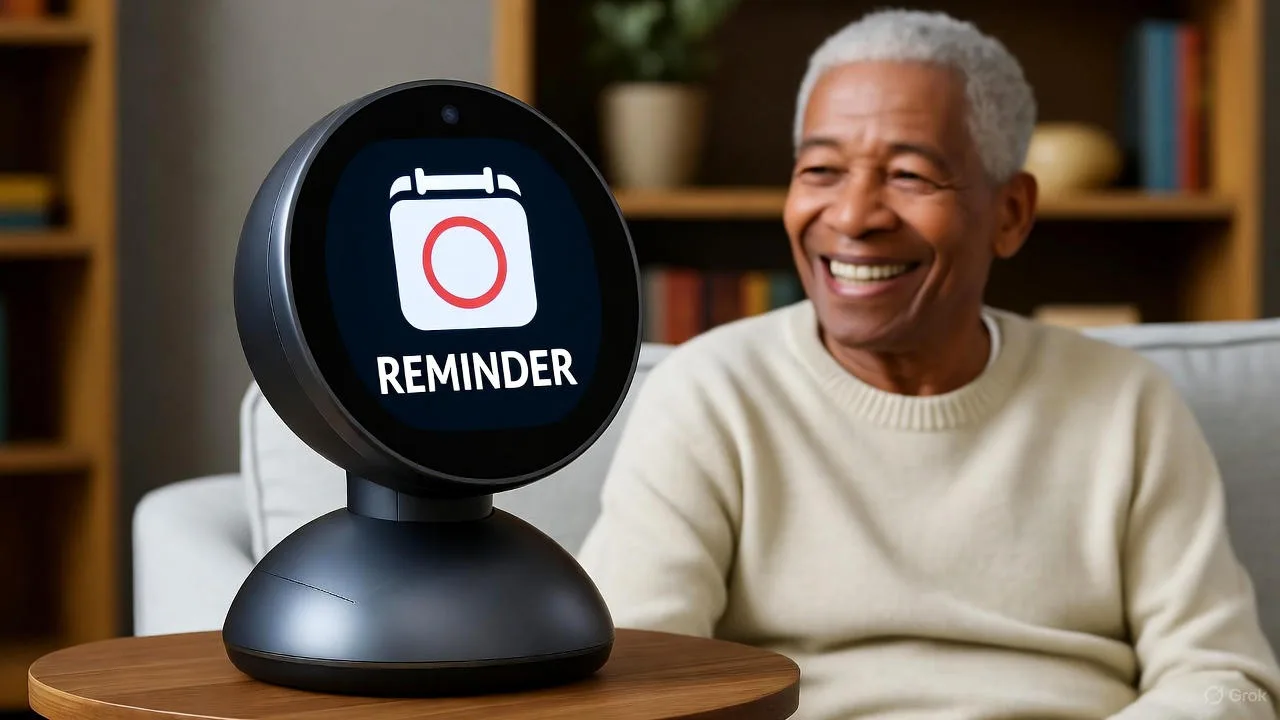 ElliQ companion robot engaging with a senior in their home 